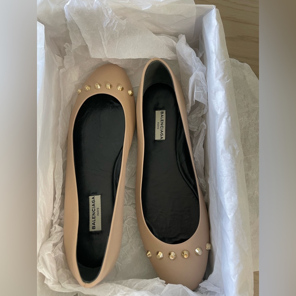 Balenciaga beige tan leather studded ballet flats size 38.5 - Picture 3 of 6